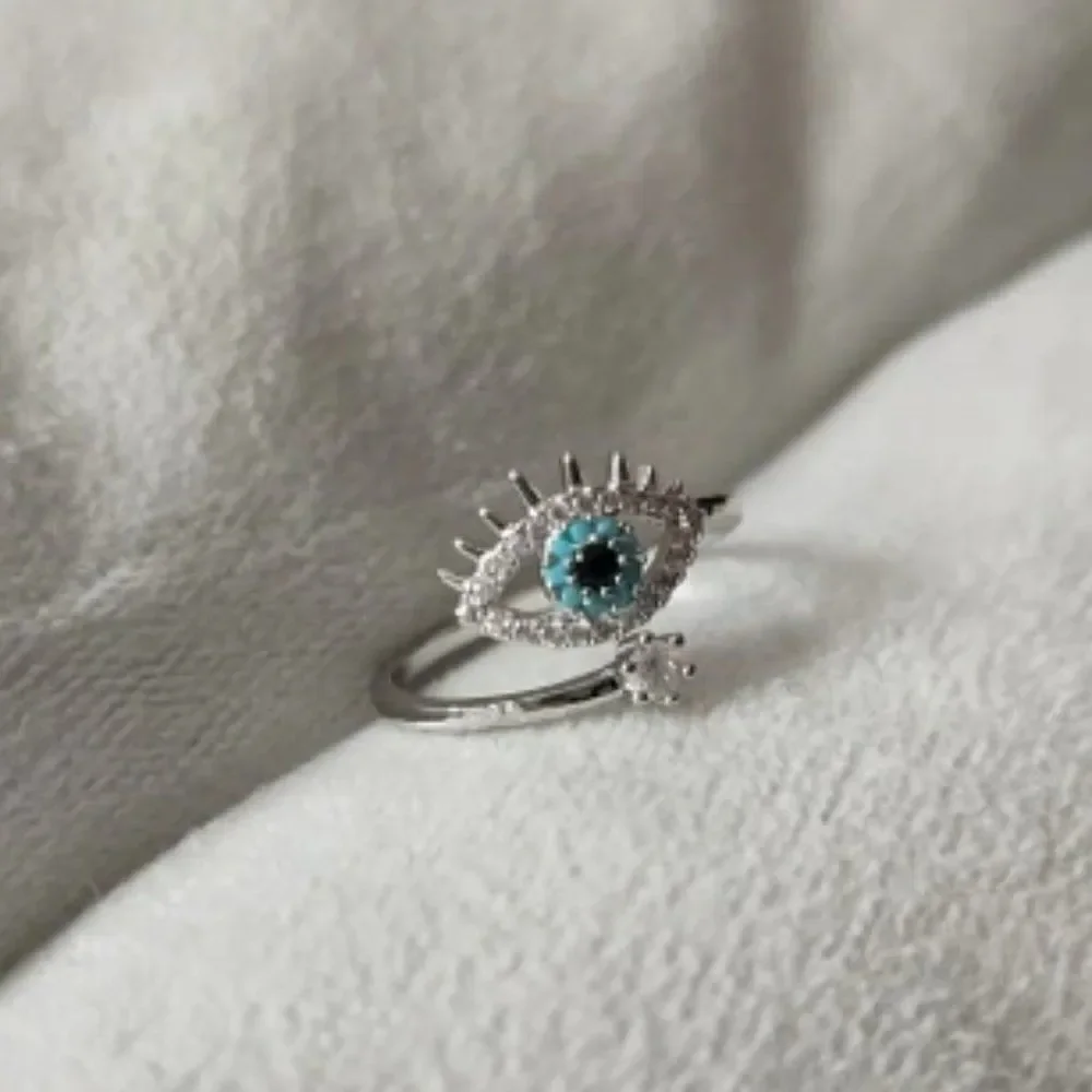 Lucky Evil Eye Adjustable Silver Ring
